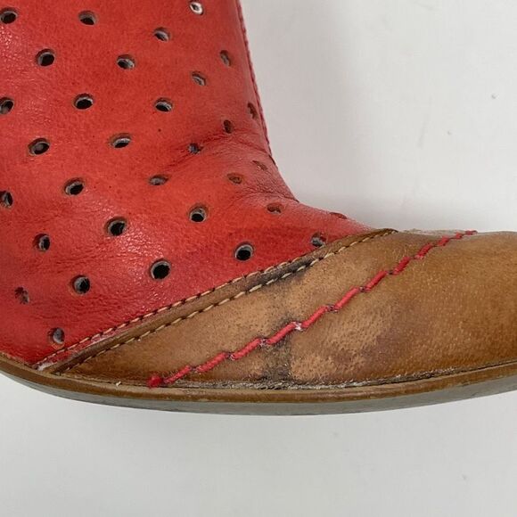 Gold Button Women's Heeled Ankle Zip Booties Real Leather Red Size EU 37 - Picture 12 of 12